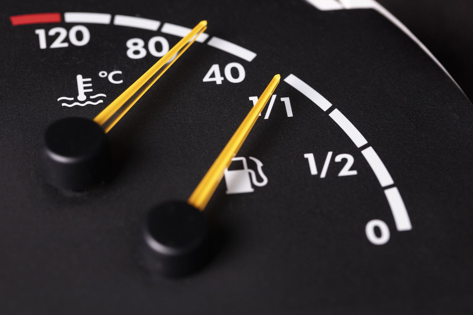 Close-up of a vehicle fuel gauge